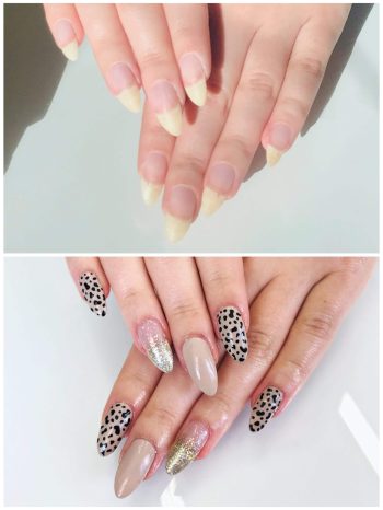 Manicure at Nataya Beauty using CND Shellac on natural nails and nail art manchester Natural nails Manicure Nataya Beauty CND Shellac manchester nail art glitter cow print